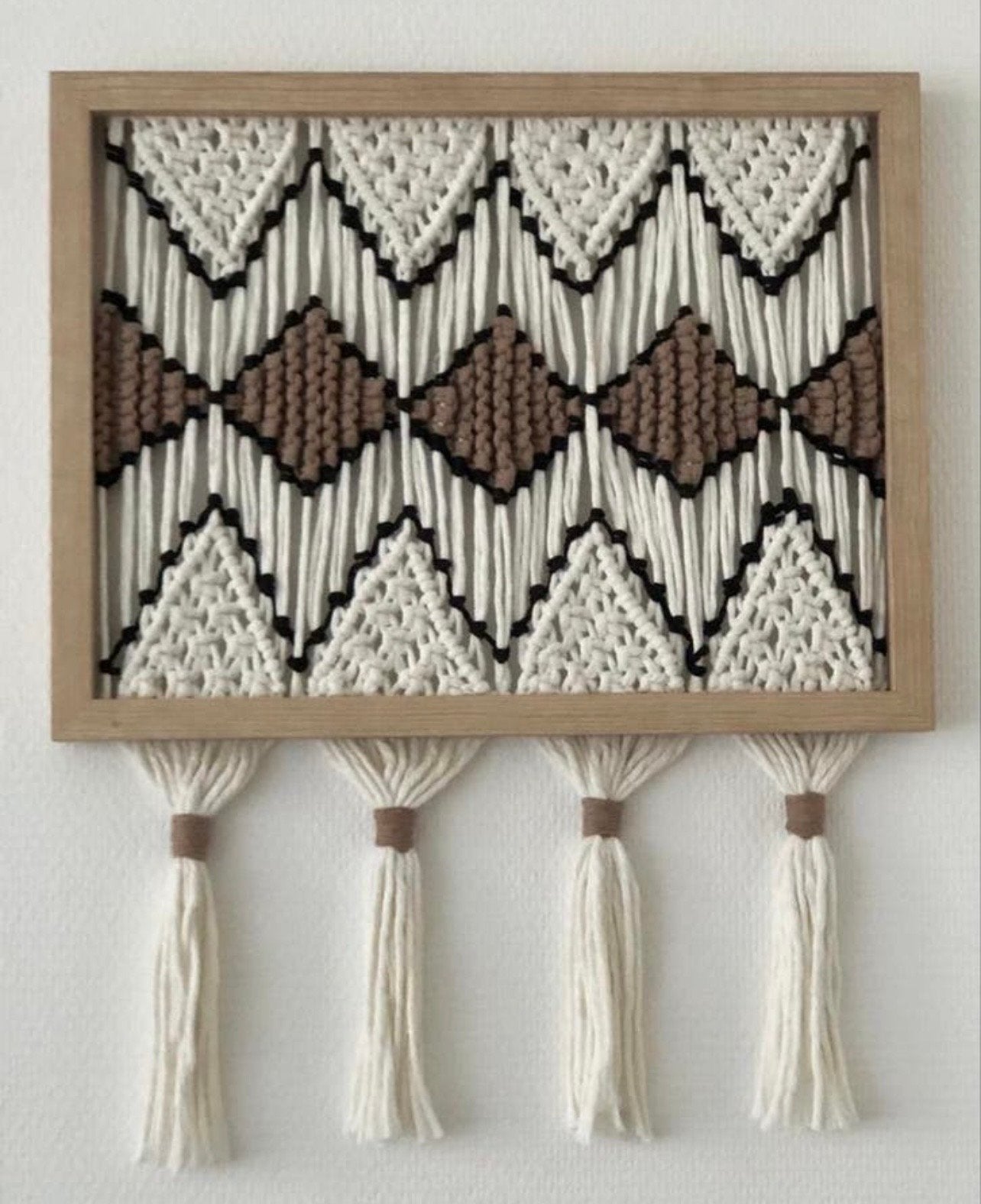 Macramé wandhanger in houten lijst - Boho stijl, Meerkleurig, Textiel, Ophalen of Verzenden, Zo goed als nieuw