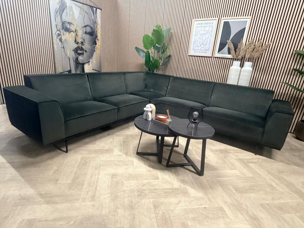 ZGAN Montel Giant Velours Hoekbank - Donker Groen - 300x280