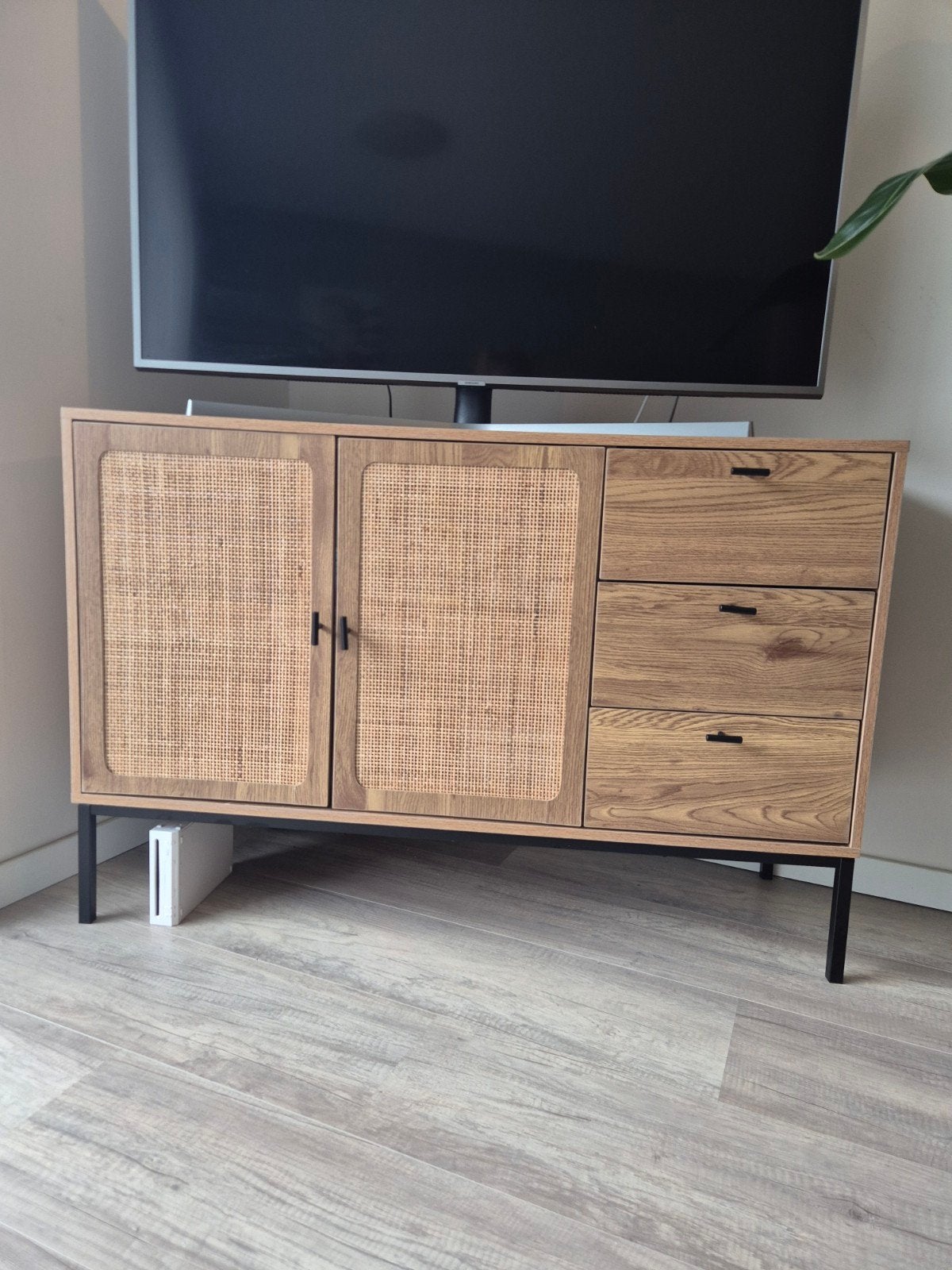 Dressoir met rotan deuren en ladeblok (120x80cm), Ophalen, Gebruikt, 100 tot 150 cm, 25 tot 50 cm