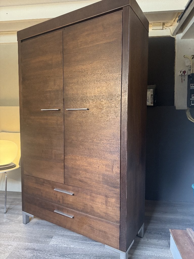 Donker Walnoot Linnen/Voorraadkast 2 legplanken en 2 laden, Ophalen, Gebruikt