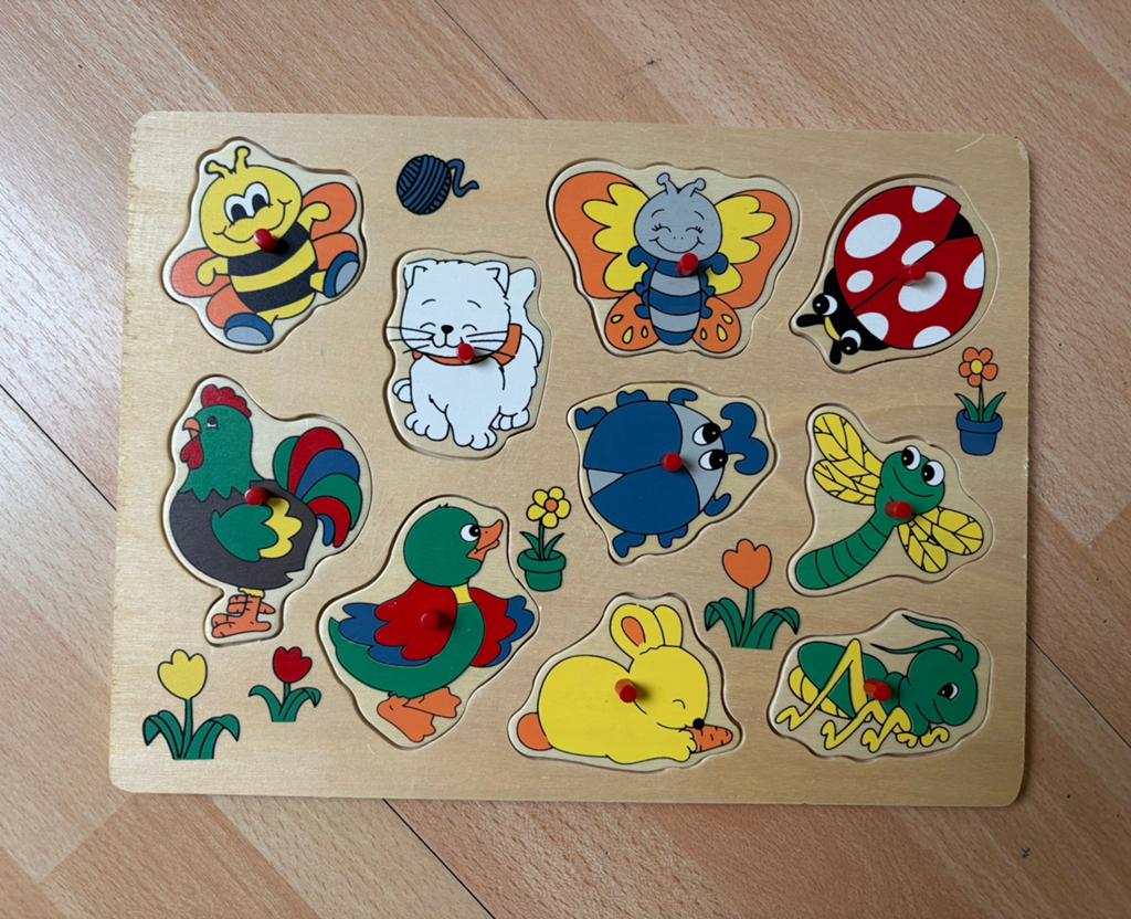 Houten dieren insteek puzzel, Gebruikt, 10 tot 50 stukjes, Ophalen of Verzenden, Van hout