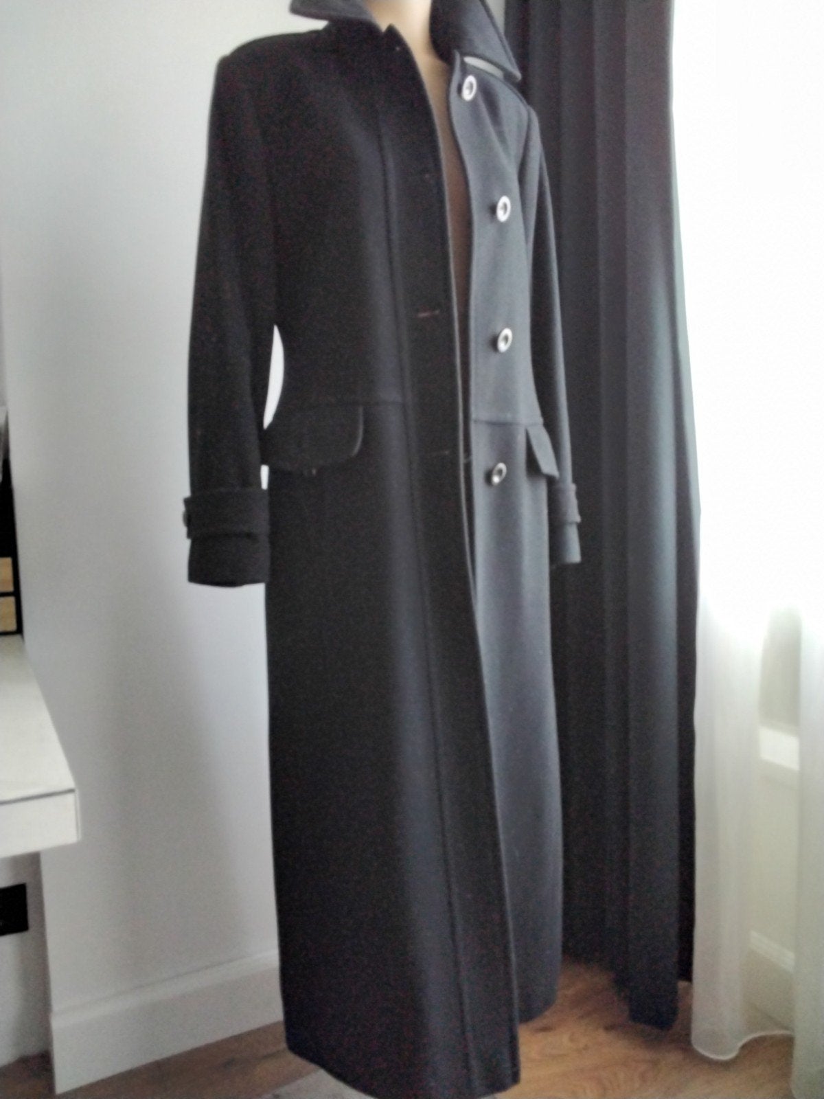 Lange zwarte kasjmier en wollen jas van Lady Day, Kleding | Dames, Maat 38/40 (M), Zwart, Lady Day by Vivoli, Ophalen of Verzenden