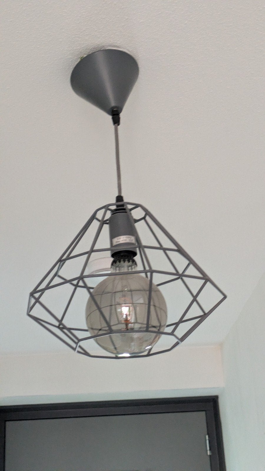 Geometrische stoere hanglamp draadstaal antraciet, Ophalen of Verzenden, Metaal, E27 (groot)