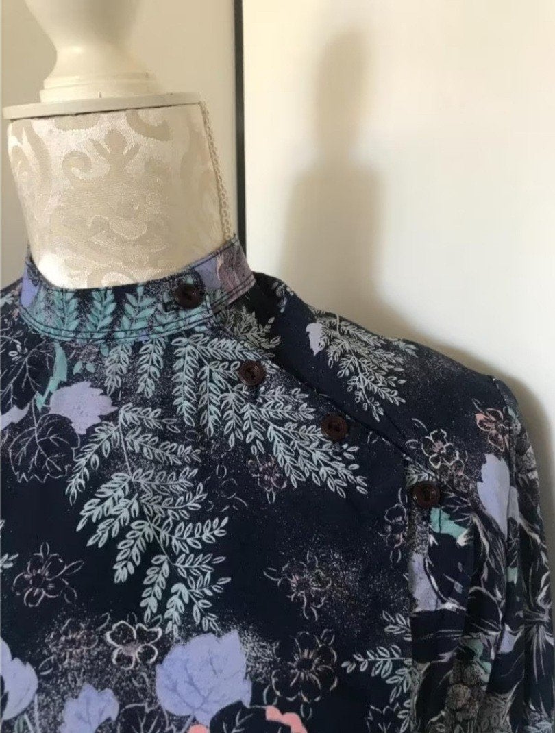 Vintage Blouse met Schoudersluiting, Ophalen of Verzenden, Zo goed als nieuw, Maat 36 (S), Blauw