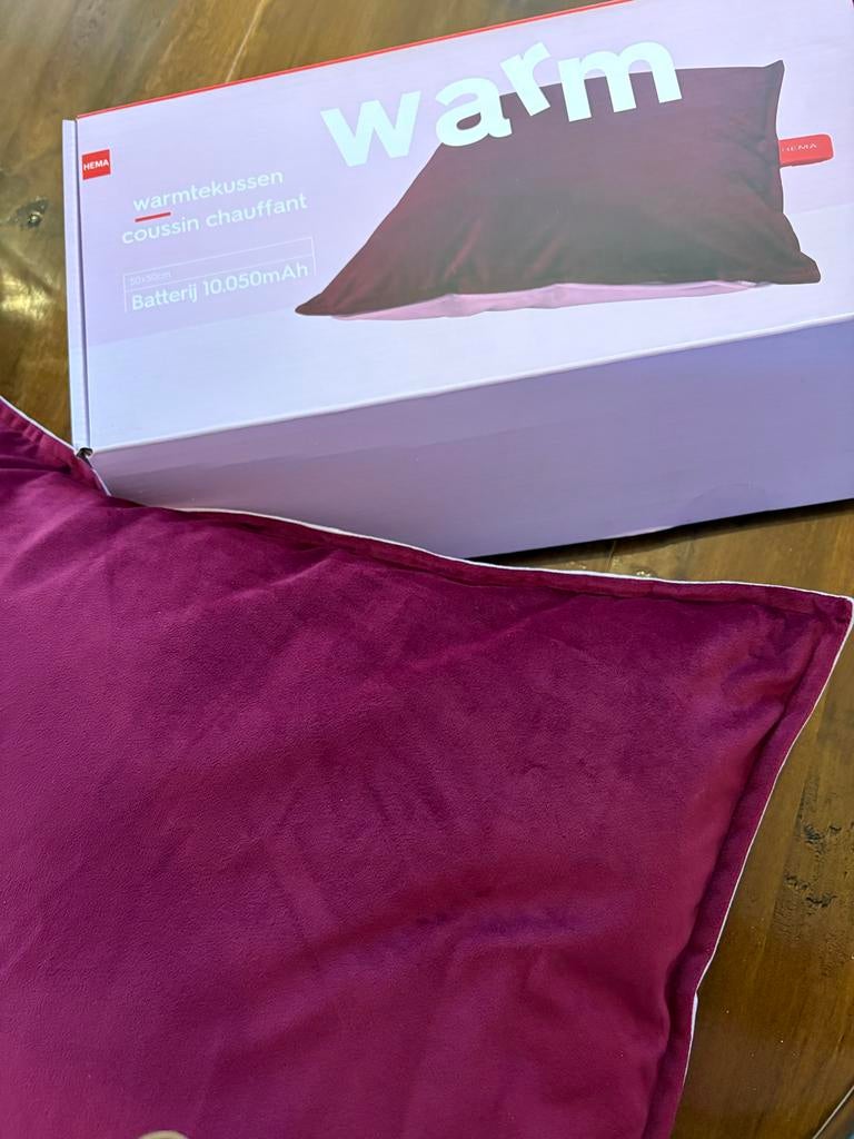 HEMA Warmtekussen 50x50 met Wasbare Hoes Aubergine/Lila, Ophalen of Verzenden, Zo goed als nieuw, Paars, Vierkant