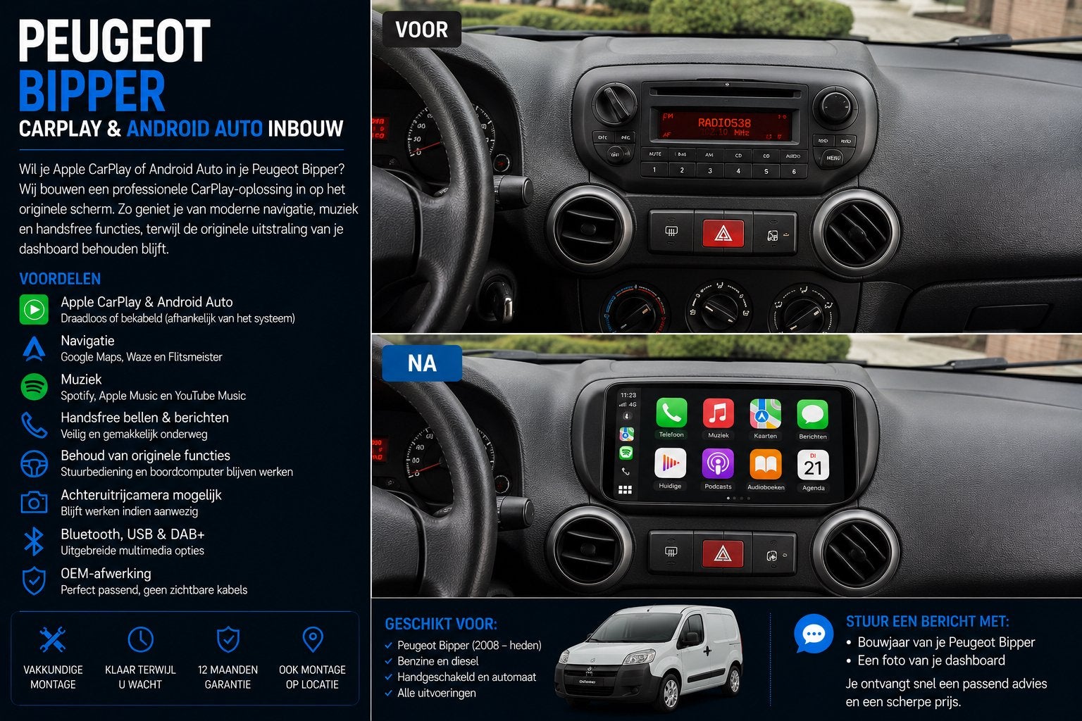 Peugeot Bipper CarPlay & Android Auto Inbouw, Ophalen, Nieuw