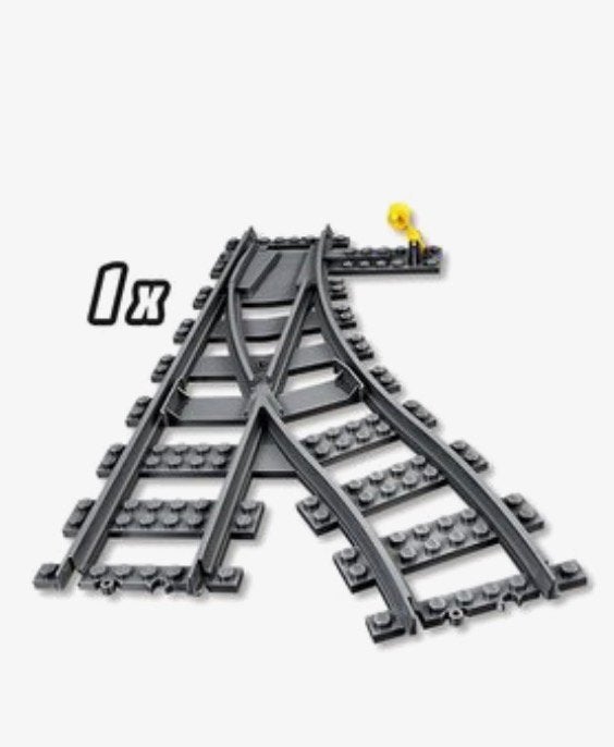 Lego trein rails / sporen: wissel links donkergrijs - TS30, Lego, Lego, City, Lego