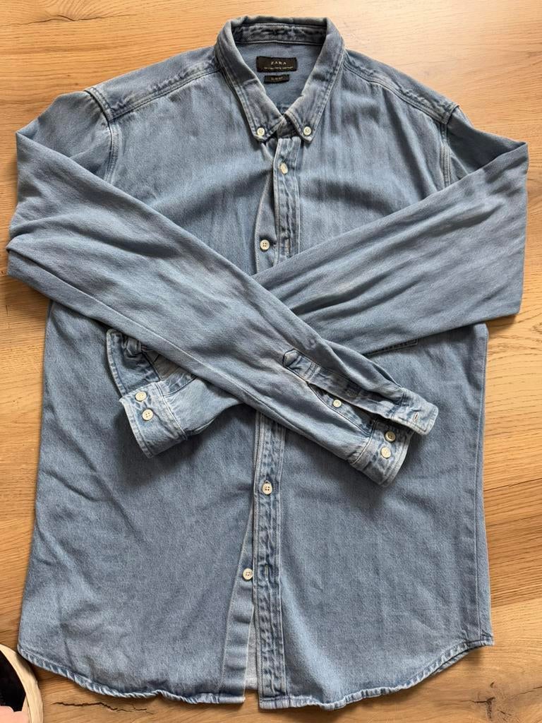 Heren spijkerblouse Zara, lichtblauw maat L, Ophalen of Verzenden, Zo goed als nieuw, Blauw, Halswijdte 41/42 (L)