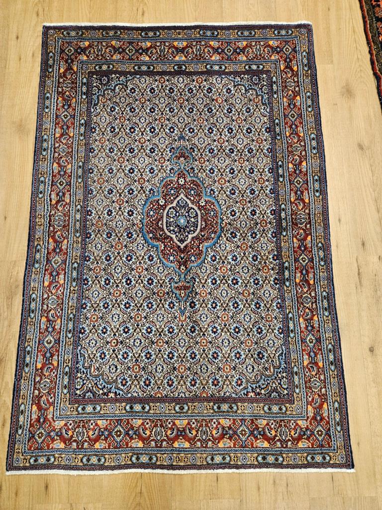 Vintage handgeknoopt perzisch tapijt moud 146x97, Info@SlatsAntiek.nl, Tweedehands, 100 tot 150 cm, Perzisch