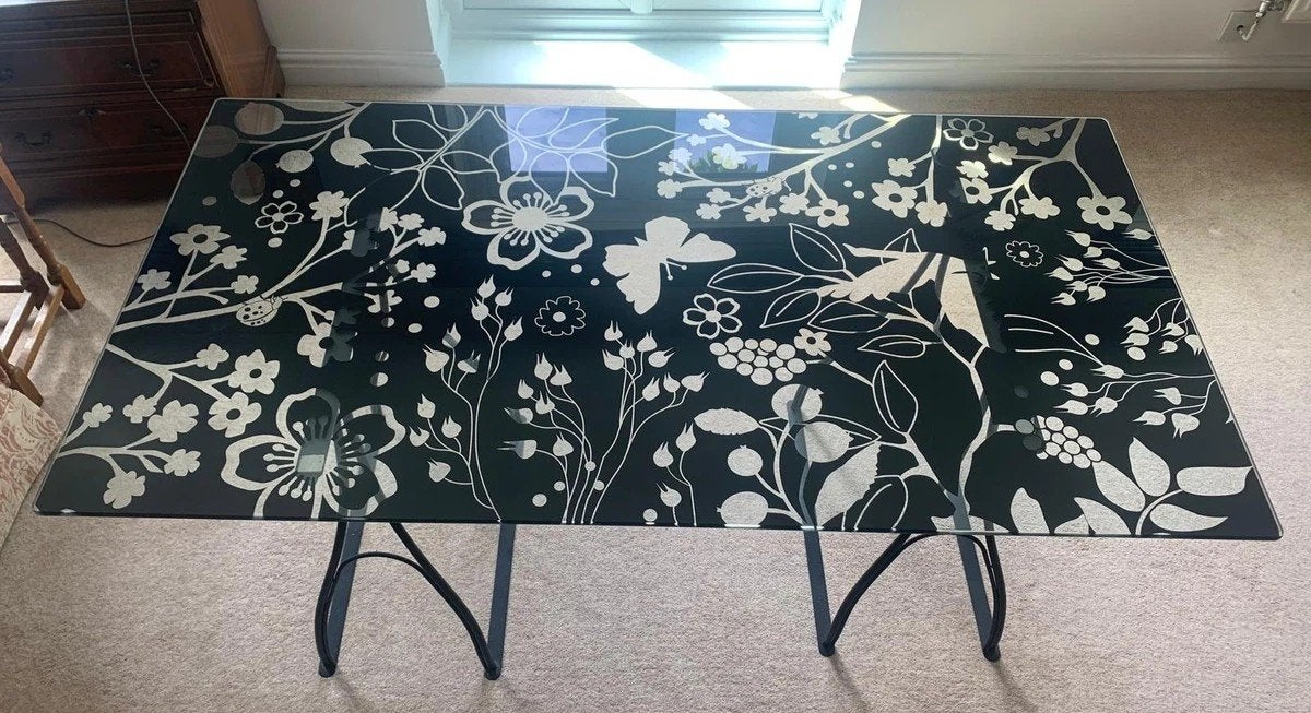 IKEA tafel glas Glasholm, Ophalen, Zwart, 150 cm, Zo goed als nieuw