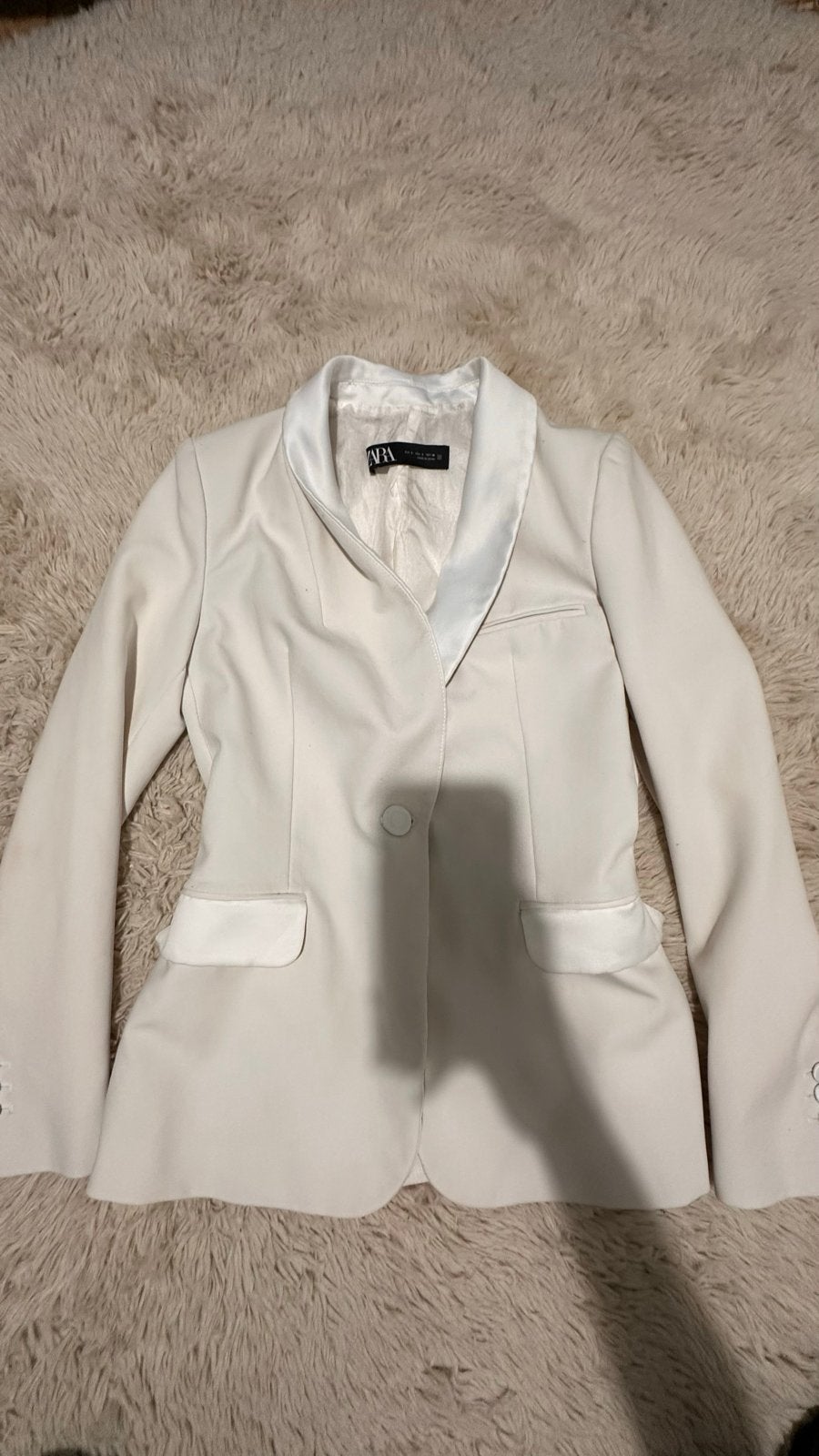 Zara Crème Kostuum/Pak - Jasje en Broek Maat S, Kostuum of Pak, Beige, Ophalen of Verzenden, Zo goed als nieuw