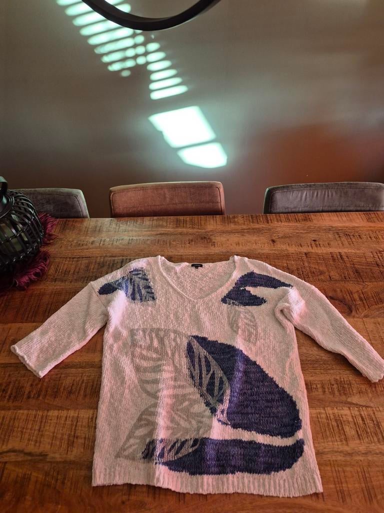 Caroline Biss Trui Maat 46 Wit/Blauw met Bladprint, Wit, Maat 46/48 (XL) of groter, Ophalen of Verzenden, Gedragen