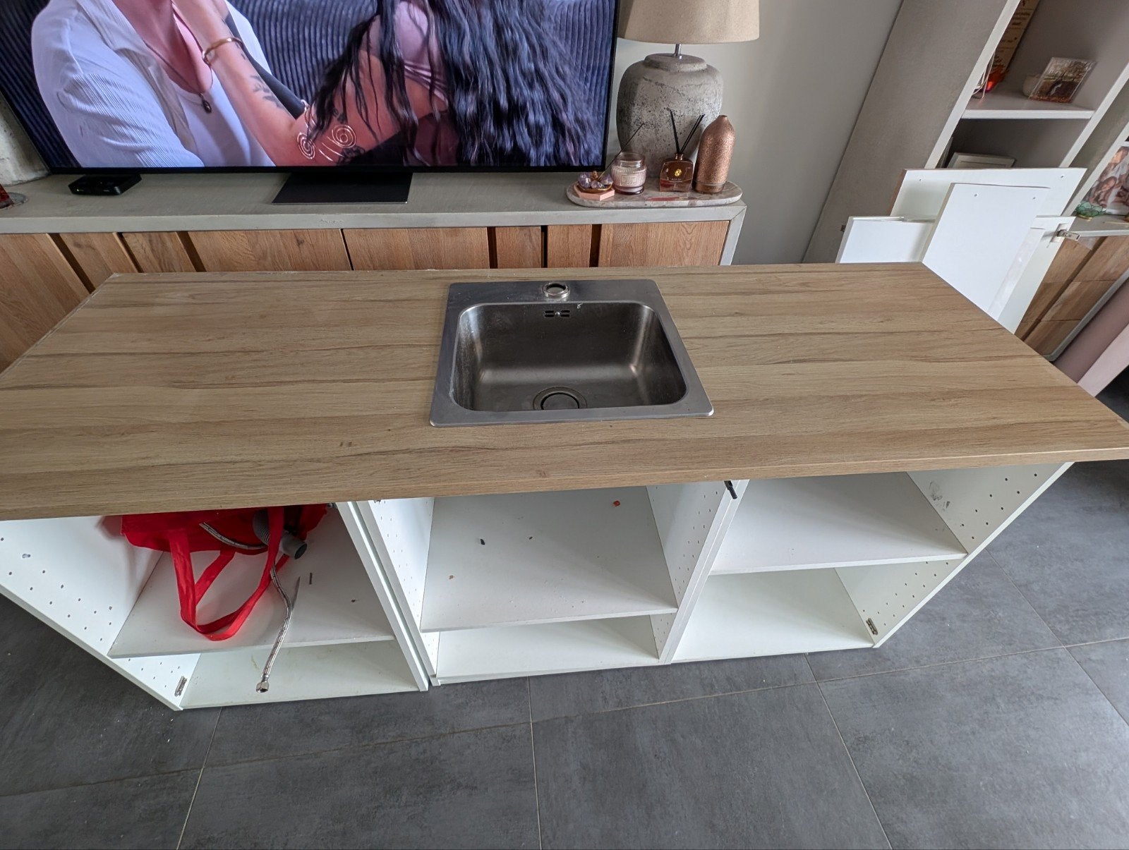 IKEA Keukenblok 180cm met spoelbak, kraan en witte fronten, Ophalen, Gebruikt, Wit, Enkelwandige keuken