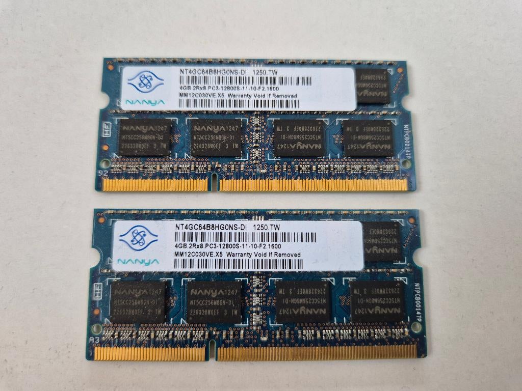 RAM geheugen: SO-Dimm Nanya 2x 4gb ddr3-1600mhz, Gebruikt, 8 GB, DDR3, Ophalen of Verzenden