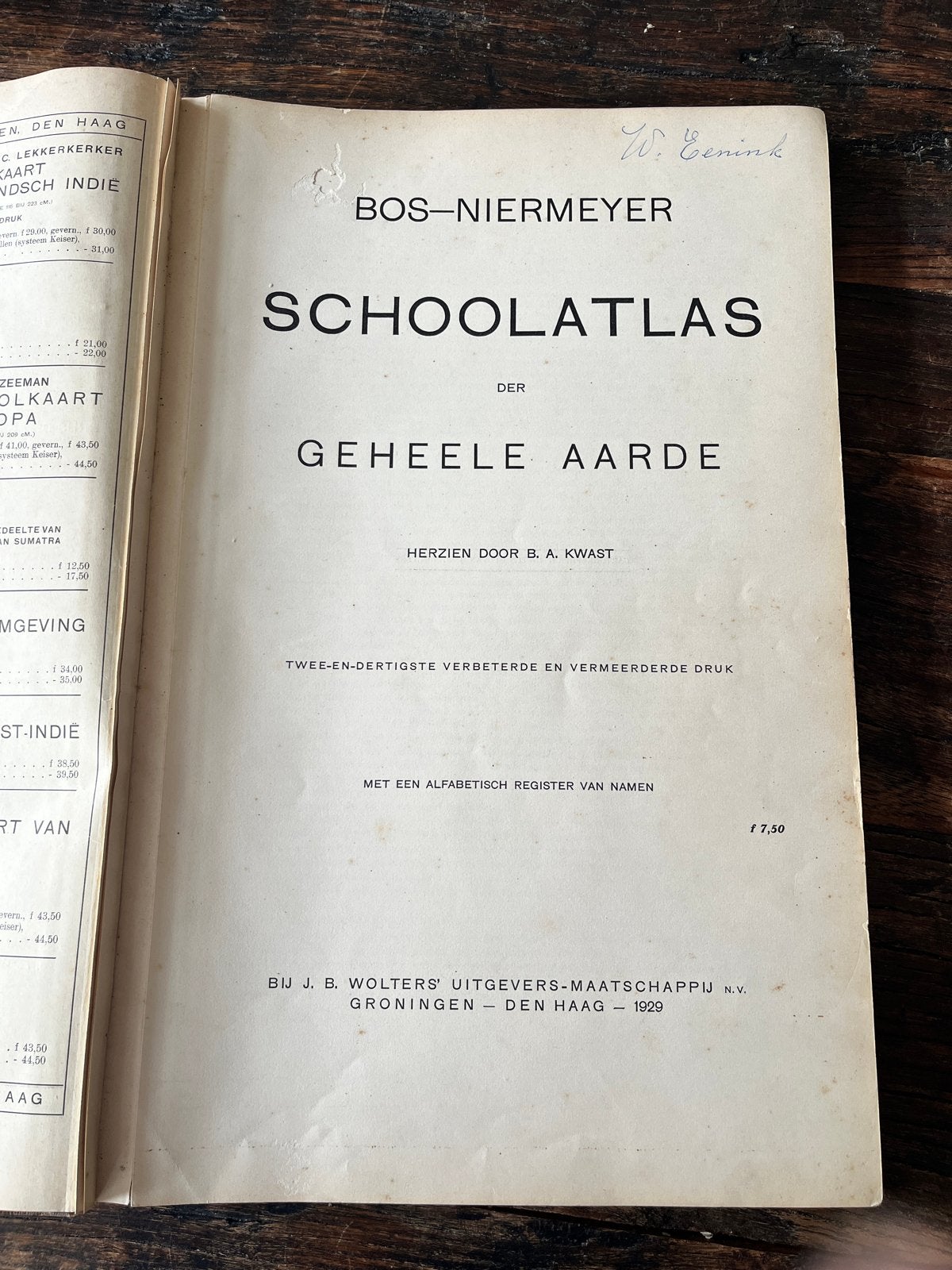 Bos-Niermeyer Schoolatlas der Geheele Aarde - 1929, Gelezen, Bosatlas, Ophalen of Verzenden, 1800 tot 2000