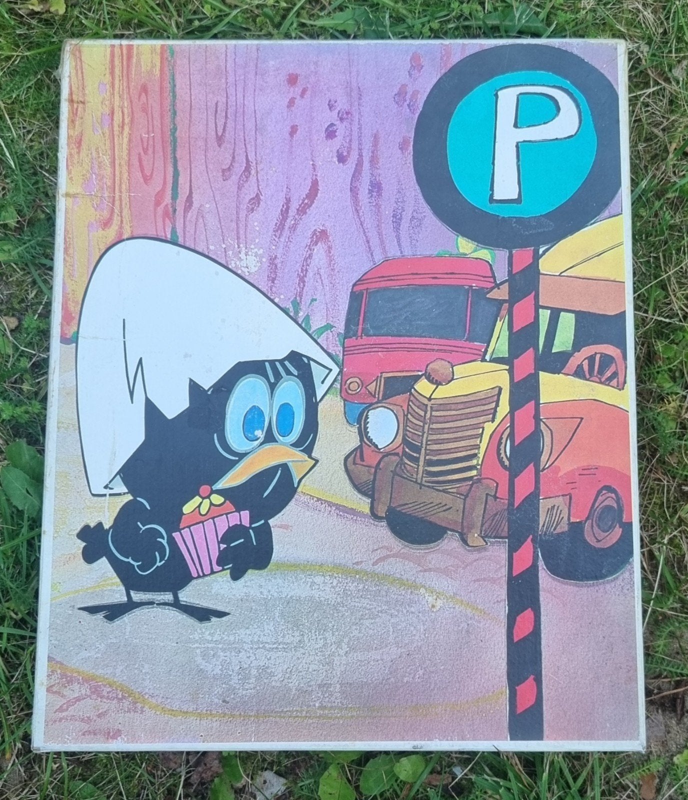 Vintage legpuzzel van Calimero (tv-serie), Verzenden, Meer dan 50 stukjes, Gebruikt, 6 jaar of ouder