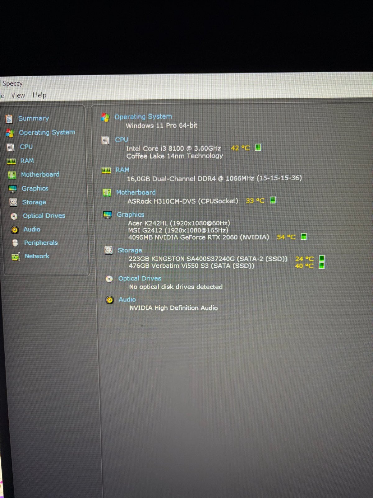 Gaming PC met Intel i3-8100, RTX 2060, 16GB RAM, 700GB SSD