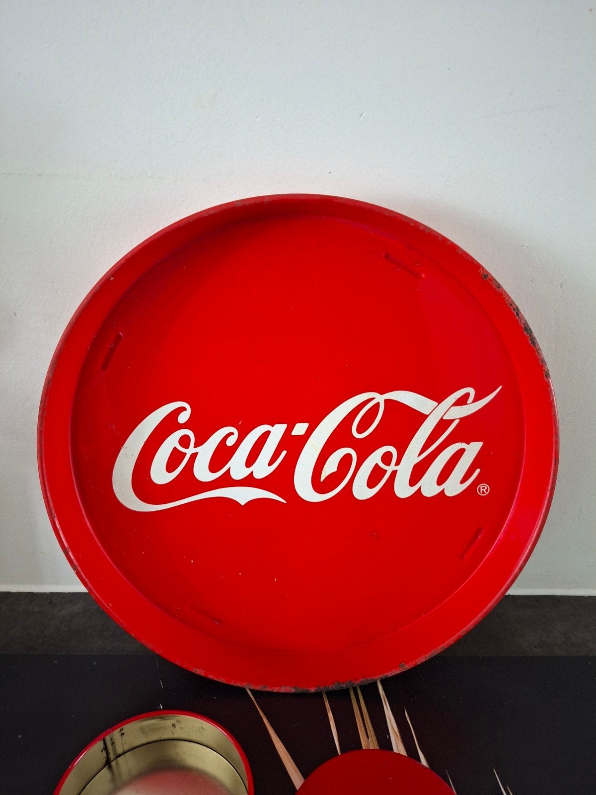 Vintage Coca-Cola Dienblad en Onderzetters Set, Gebruikt, Rond, Ophalen of Verzenden, Dienblad