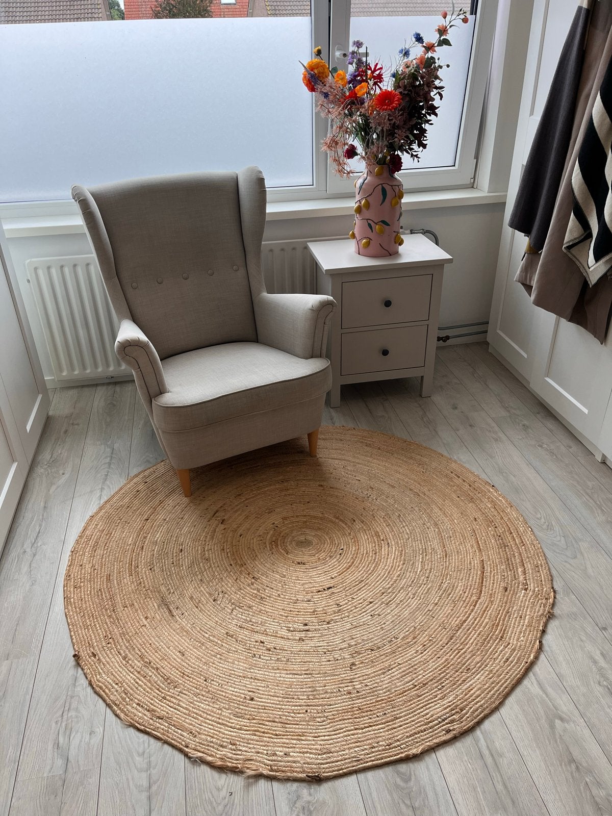 Rond vloerkleed naturel 150 cm - Wehkamp Home (2x), Huis en Inrichting, Ophalen, 100 tot 150 cm, Beige, Rond