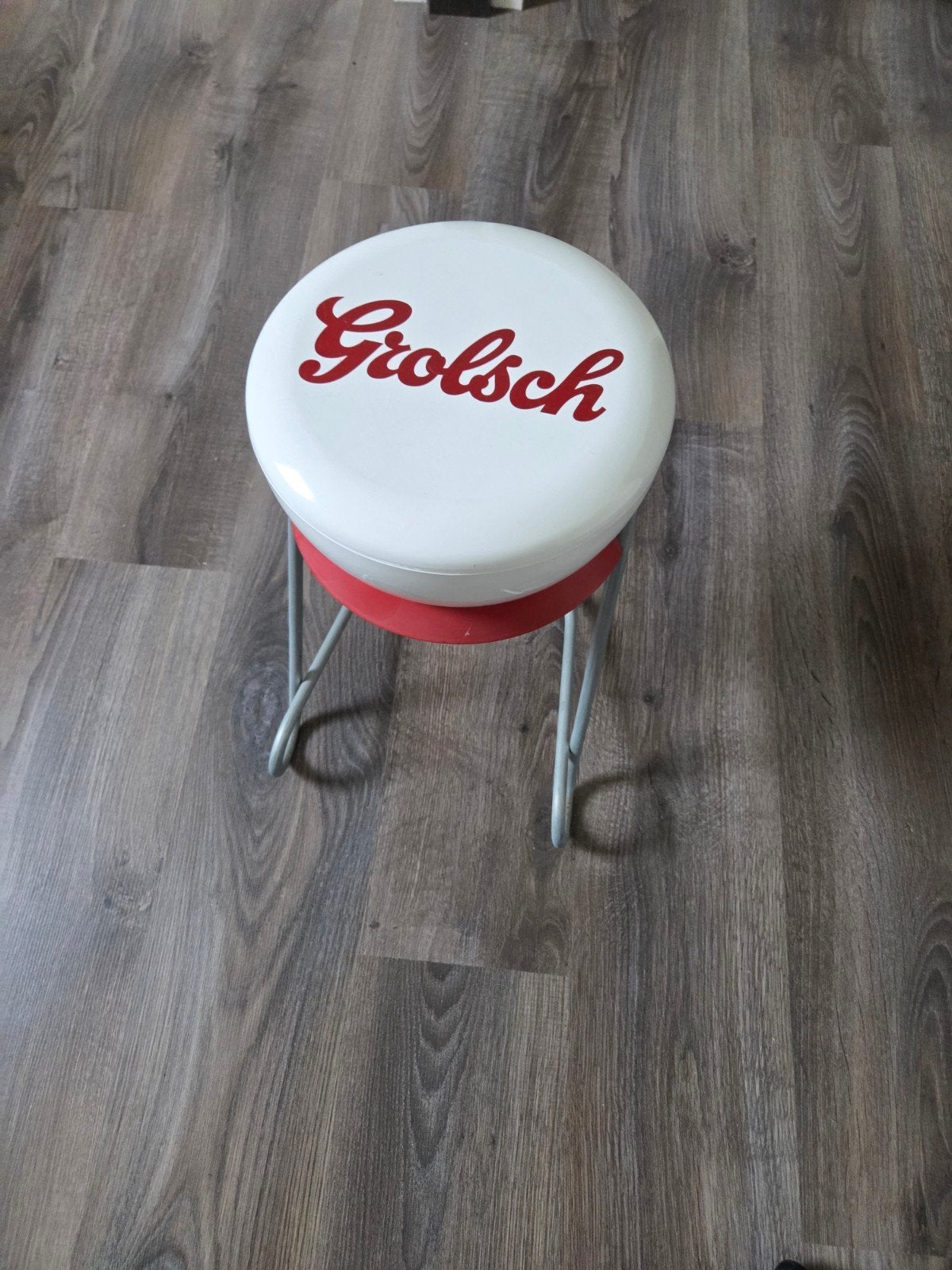 Vintage Grolsch krukje - Wit met rood logo, Ophalen, Vintage, Gebruikt, Kunststof