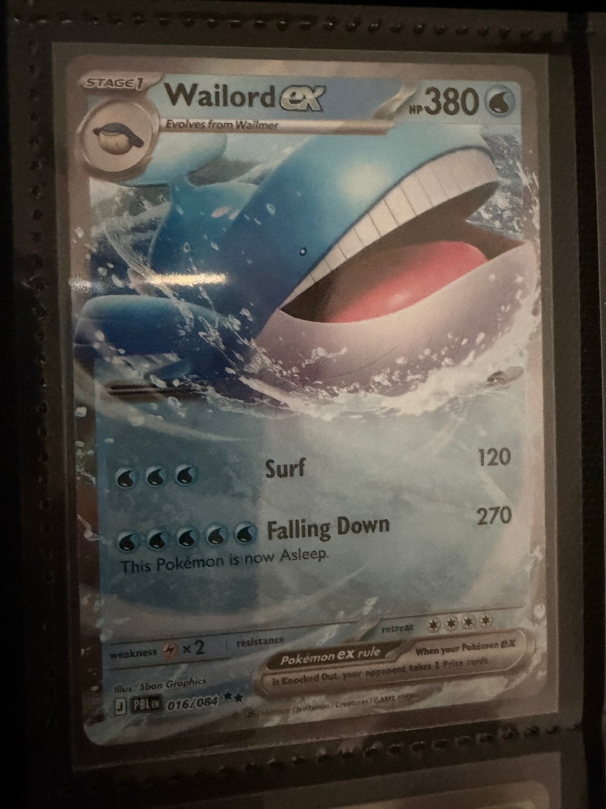 Wailord ex 016/084 pbl pokemon kaart, Ophalen of Verzenden