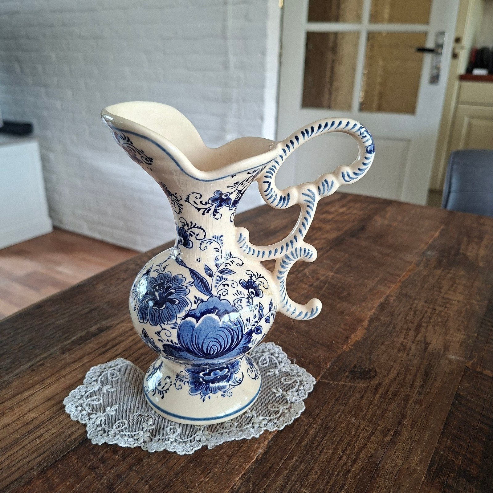 Delftsblauwe Vaas  van H . Bequet België Handwerk 17 cm, Antiek en Kunst, Ophalen of Verzenden