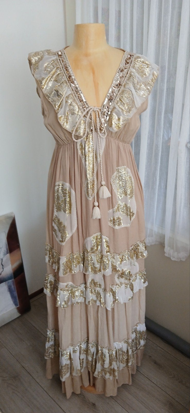 NIEUW Prachtige boho ibiza jurk mt M met kaartjes, Verzenden, Nieuw, Maat 38/40 (M), Onder de knie