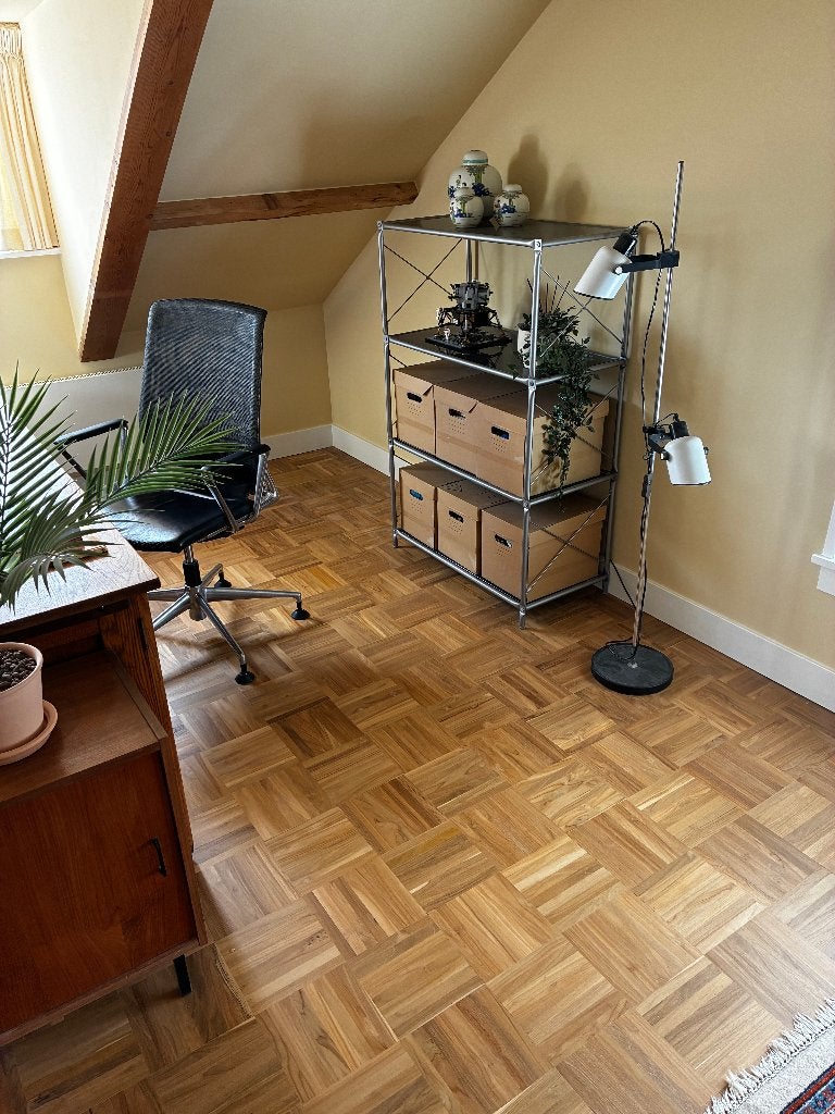 Teak houten parkettegels / mozaïek tegels 50 stuks–ca. 8 m², 30 cm of meer, Minder dan 50 cm, 5 tot 10 m², Zo goed als nieuw