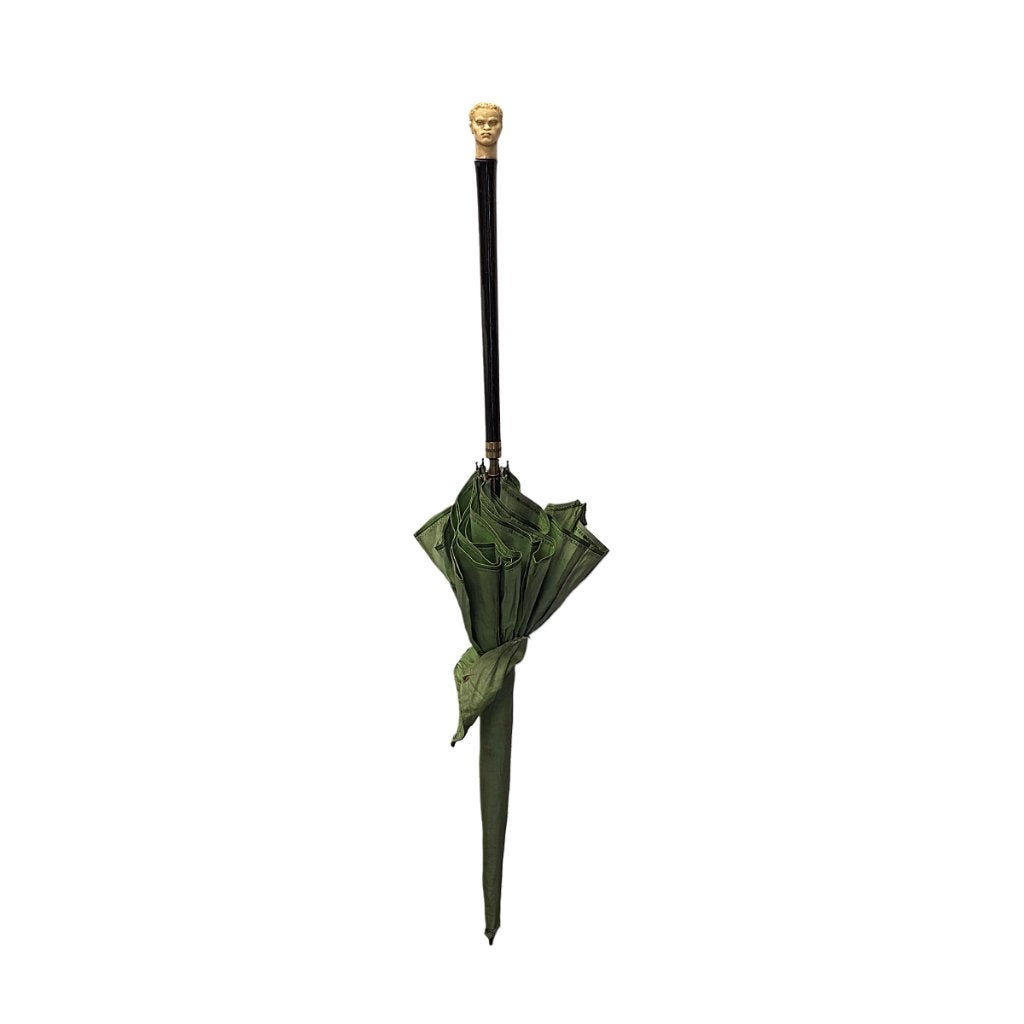 Antieke paraplu met gesneden hoofdje, Ophalen of Verzenden