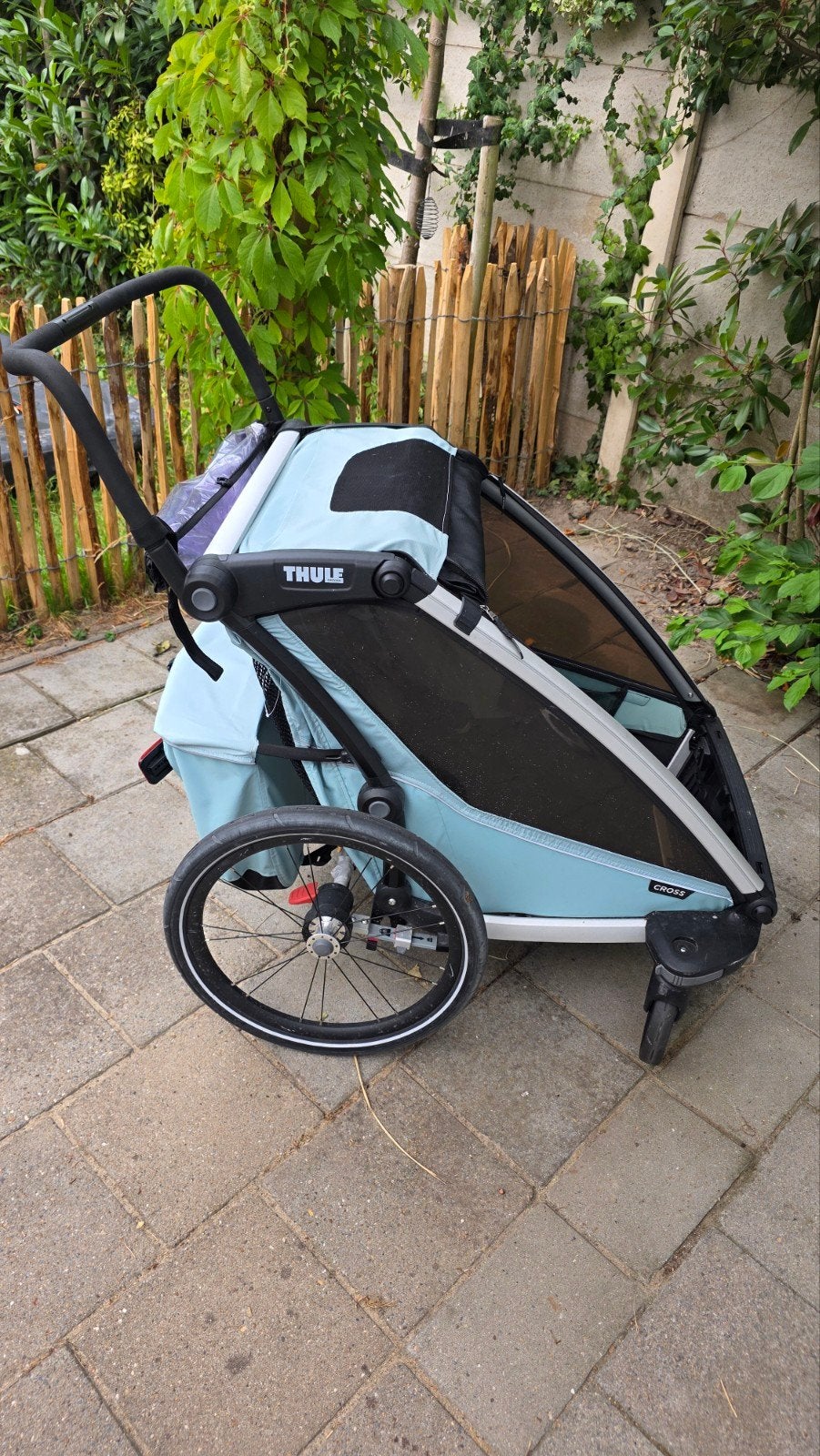 Thule Chariot Cross 2 - Duowagen met fietsaanhanger, Ophalen, Gebruikt, Overige merken, Verstelbare duwstang