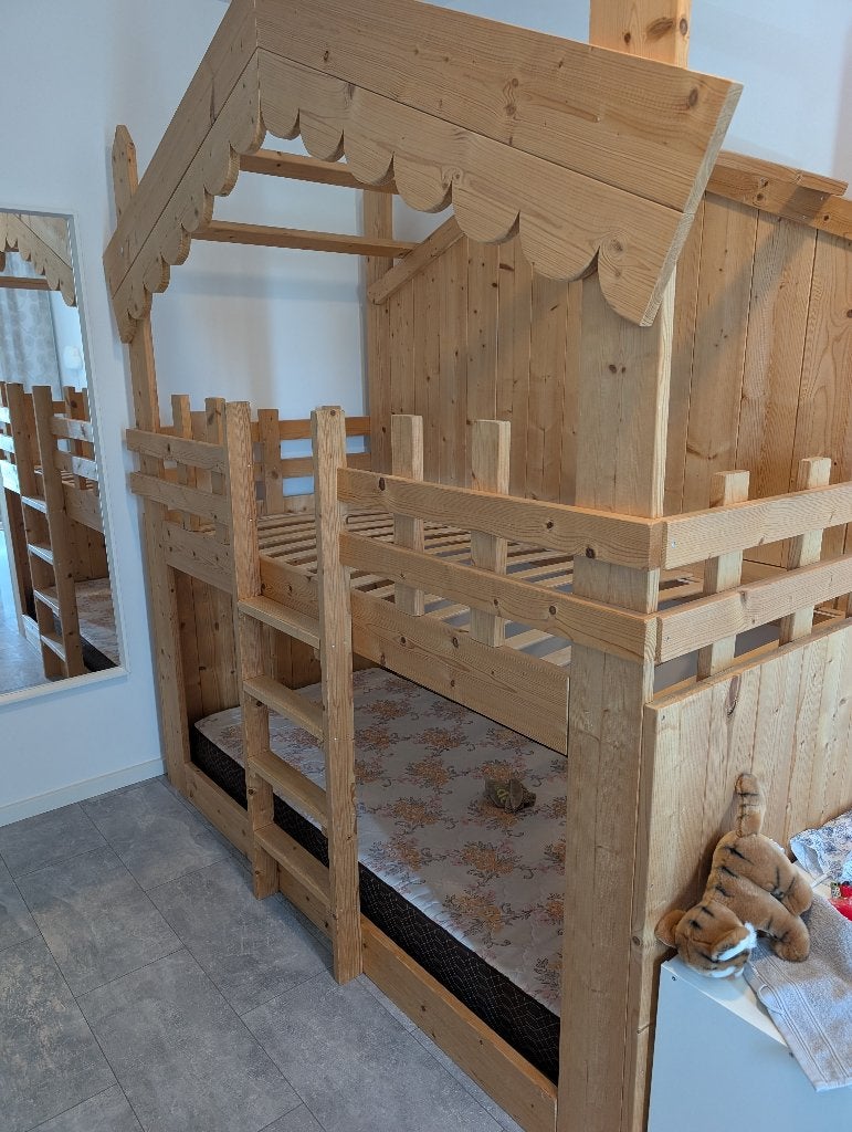 Prachtig houten Boomhut Stapelbed (uniek ontwerp), Ophalen, 100 cm, Bruin, 210 cm