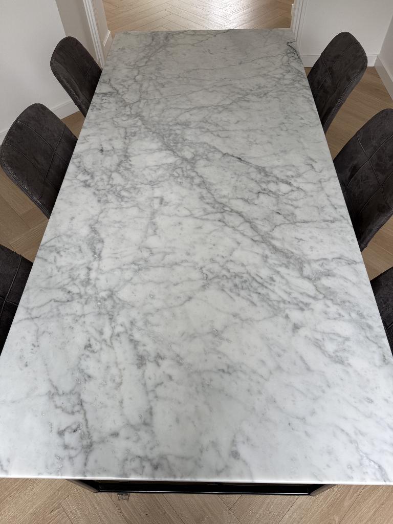 Italiaans marmeren eettafel 200x90 - zwart frame, Huis en Inrichting, Tafels | Eettafels, Ophalen, Overige materialen, Gebruikt