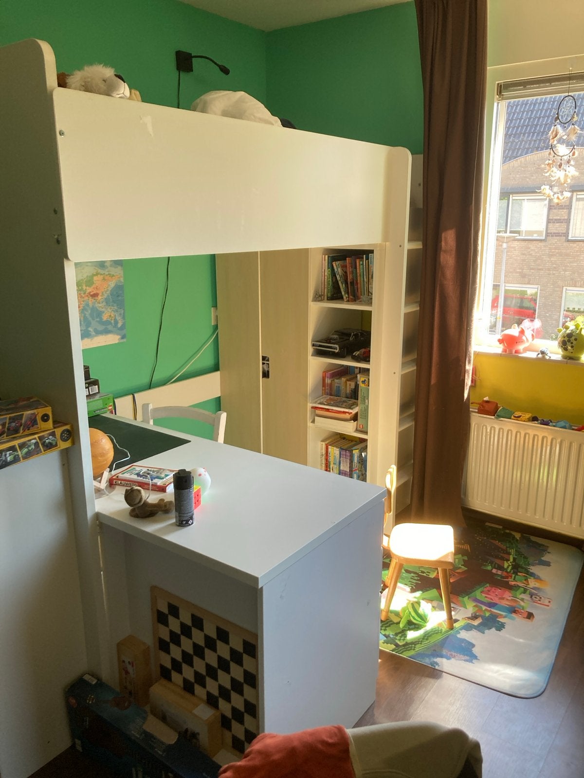 Ikea stuva Hoogslaper met bureau en opbergruimte - Wit/Hout, Ophalen, Gebruikt, Eenpersoons, 200 cm