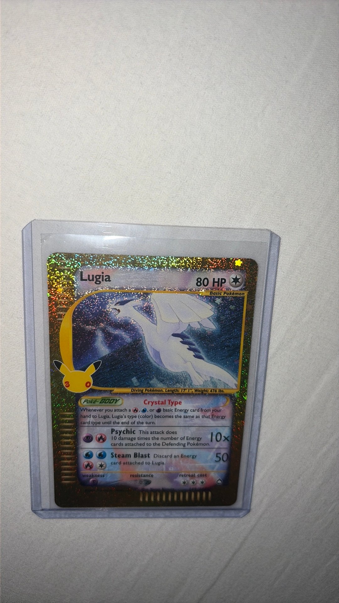 Pokémon Lugia 149/147 Crystal Type Holo – 30 Jaar Editie, Ophalen of Verzenden, Nieuw, Losse kaart
