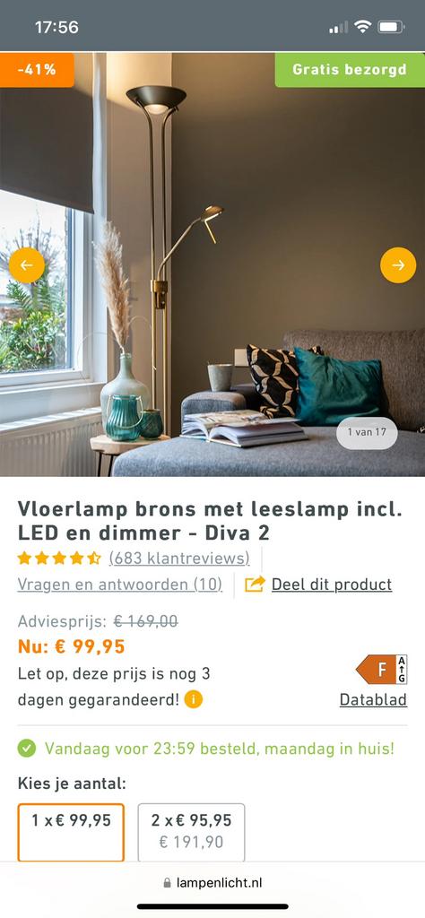 Vloerlamp dimbaar, Ophalen, Zo goed als nieuw, Metaal, 150 tot 200 cm