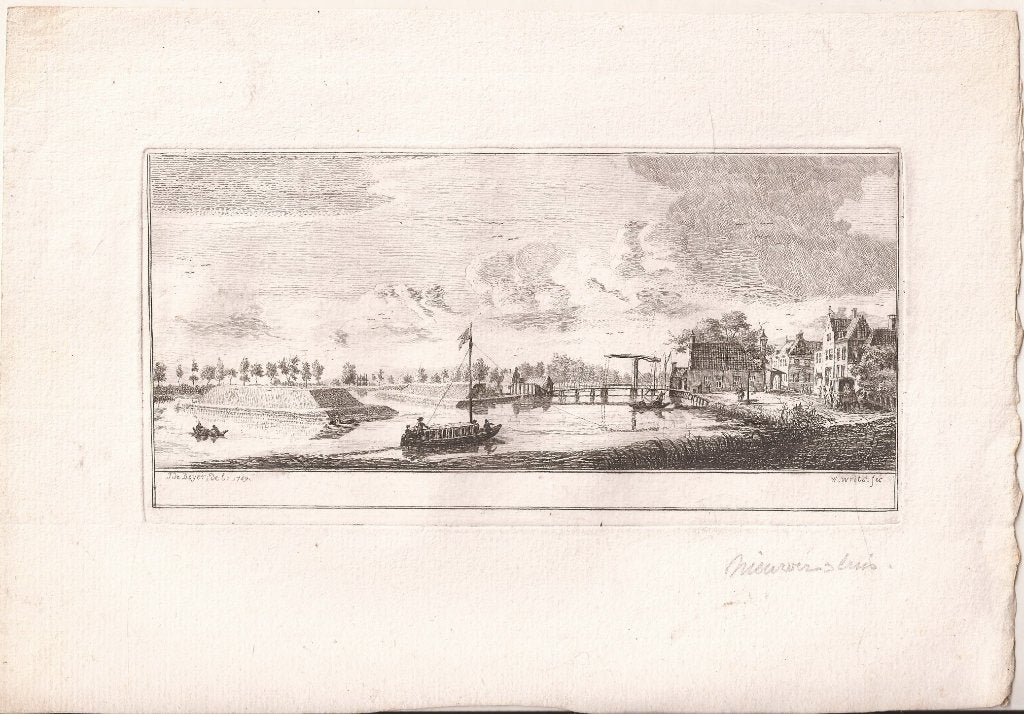 De Nieuwersluis Ets door W. Writs naar J. de Beijer ca. 1765, Ets, Stadsgezicht, 19 cm, 9 cm