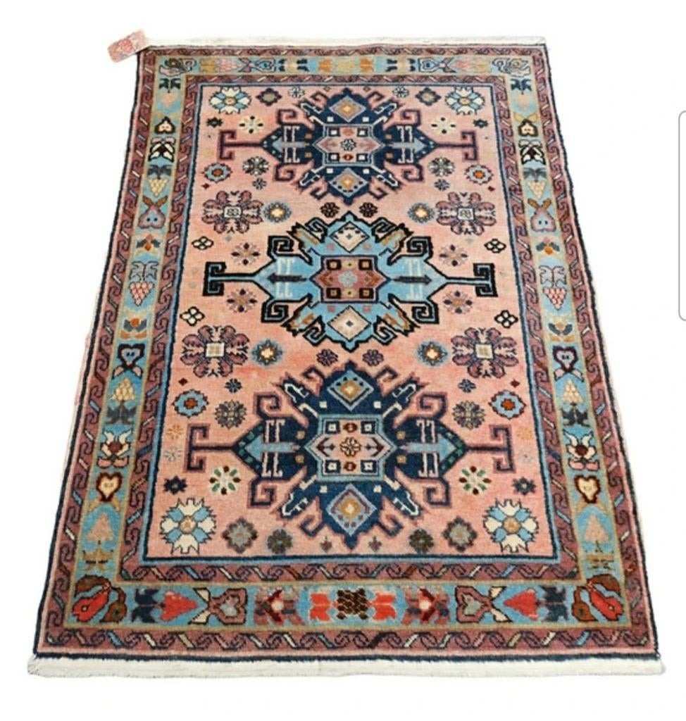 Handmade Persian wool Mini Kazak carpet Kaukas 87x123cm, Huis en Inrichting, Stoffering | Tapijten en Kleden, Gebruikt, 100 tot 150 cm