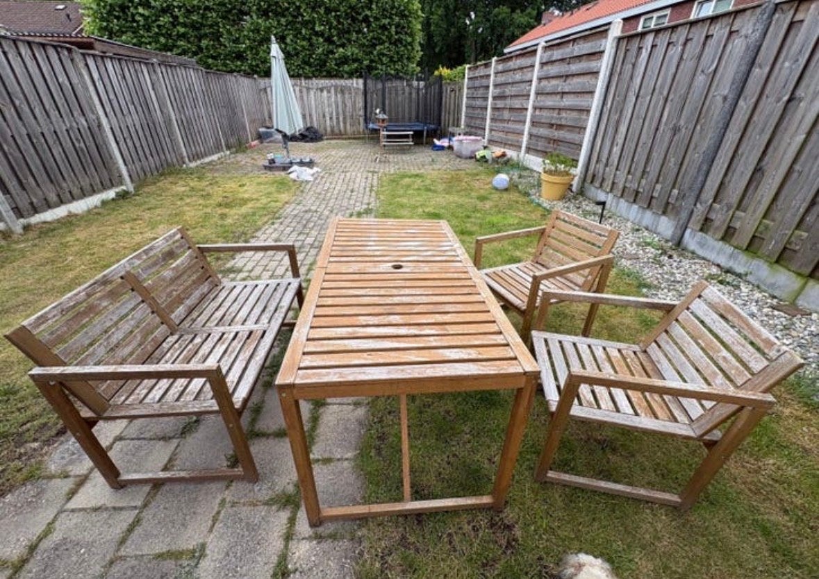 Houten tuinset met bank en stoelen ikea nammaro, Ophalen, 4 zitplaatsen, Gebruikt, Hout