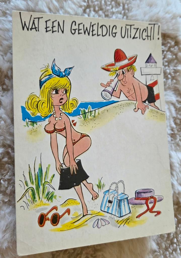 Man gluurt naar sexy blonde vrouw op het strand, Verzenden, 1960 tot 1980, Gelopen, Overige thema's