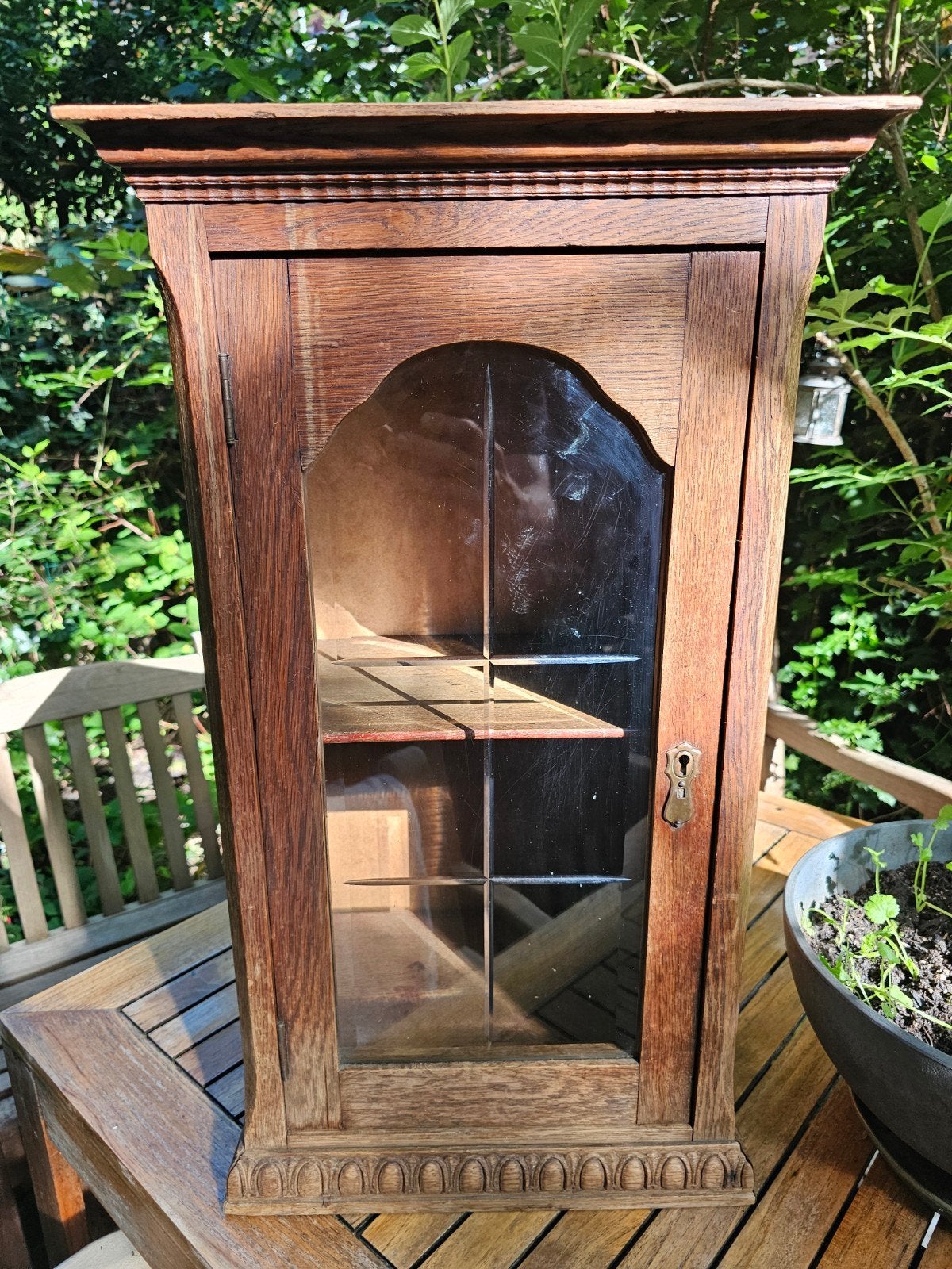 Antieke houten vitrinekast - 69x41.5x29cm, Antiek en Kunst, Ophalen