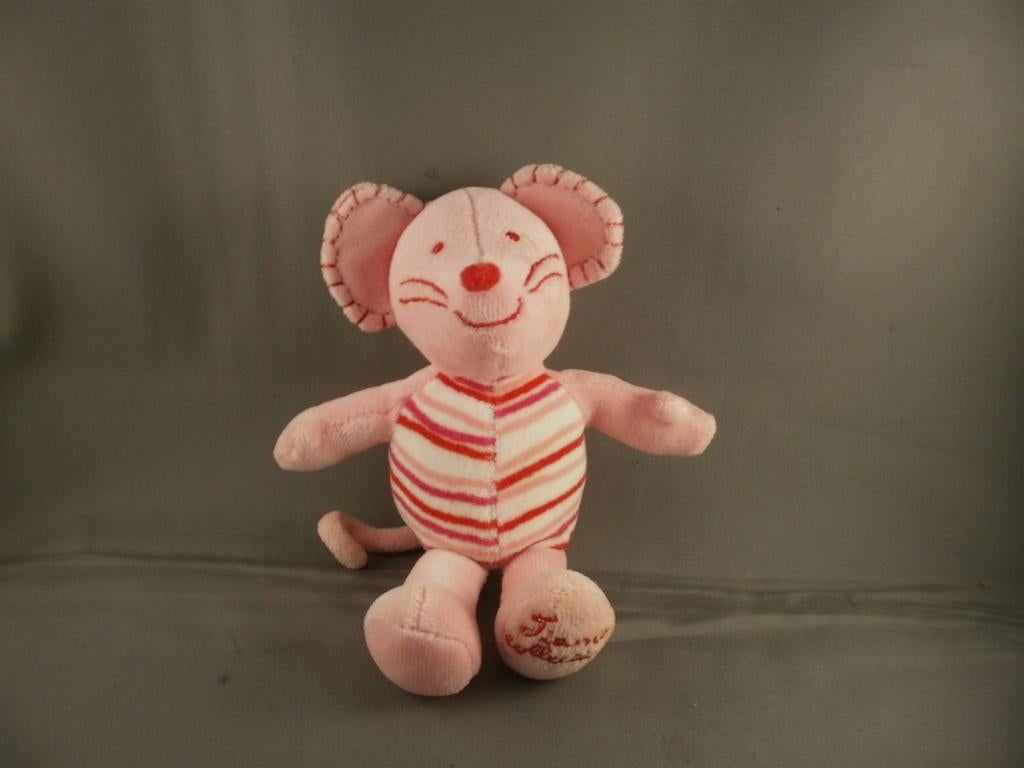 Tiamo muis roze velours gestreepte buik 18 cm grote stiksels, Ophalen of Verzenden, Zo goed als nieuw, Overige typen
