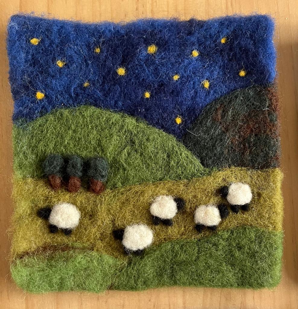 Vilten schilderijtje landschap/ nacht, Ophalen of Verzenden