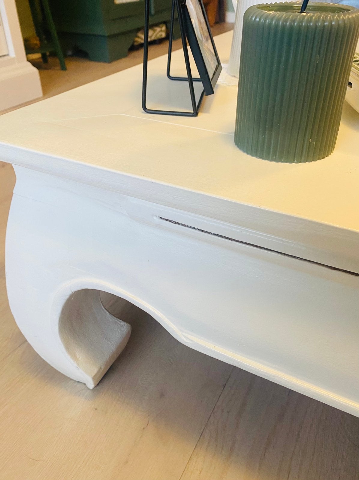 *** Prachtige witte opium teak tafel 100 x 100 x 35 cm ***, Ophalen, Gebruikt, 50 tot 100 cm, Koloniaal Japandi Scandinavisch - brocante