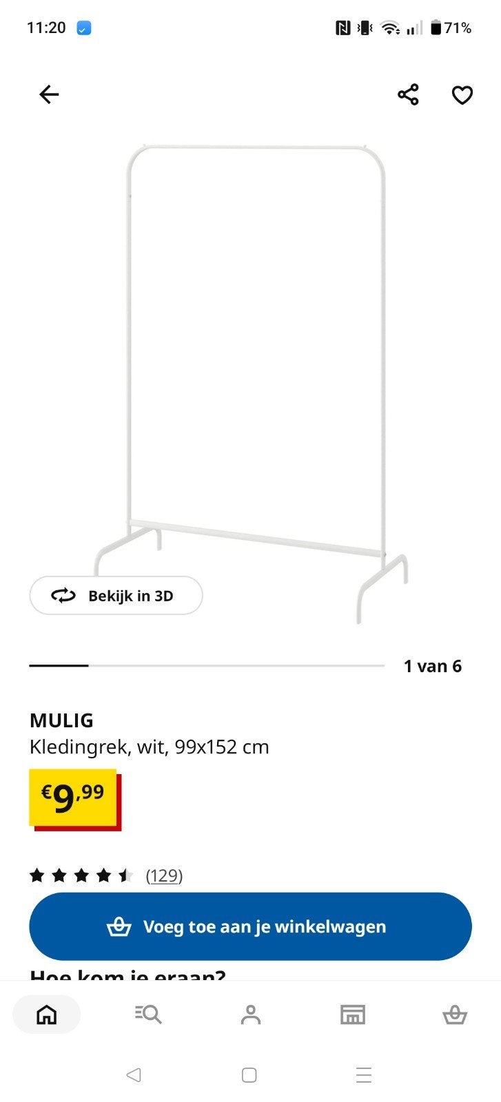 IKEA MULIG Kledingrek wit, 99x152 cm, Ophalen, Zo goed als nieuw