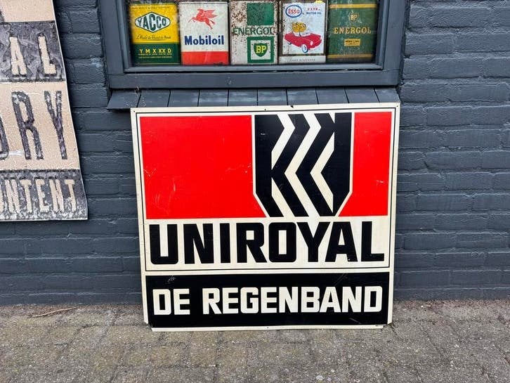 Vintage Uniroyal De Regenband Reclamebord, Ophalen, Reclamebord, Gebruikt, .