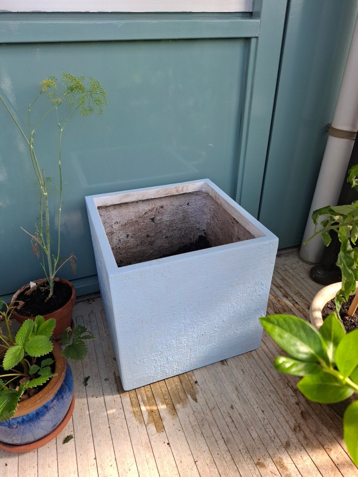 Fiberclay plantenbak 40x40x40 cm lichtblauw voor buiten, Tuin en Terras, Ophalen