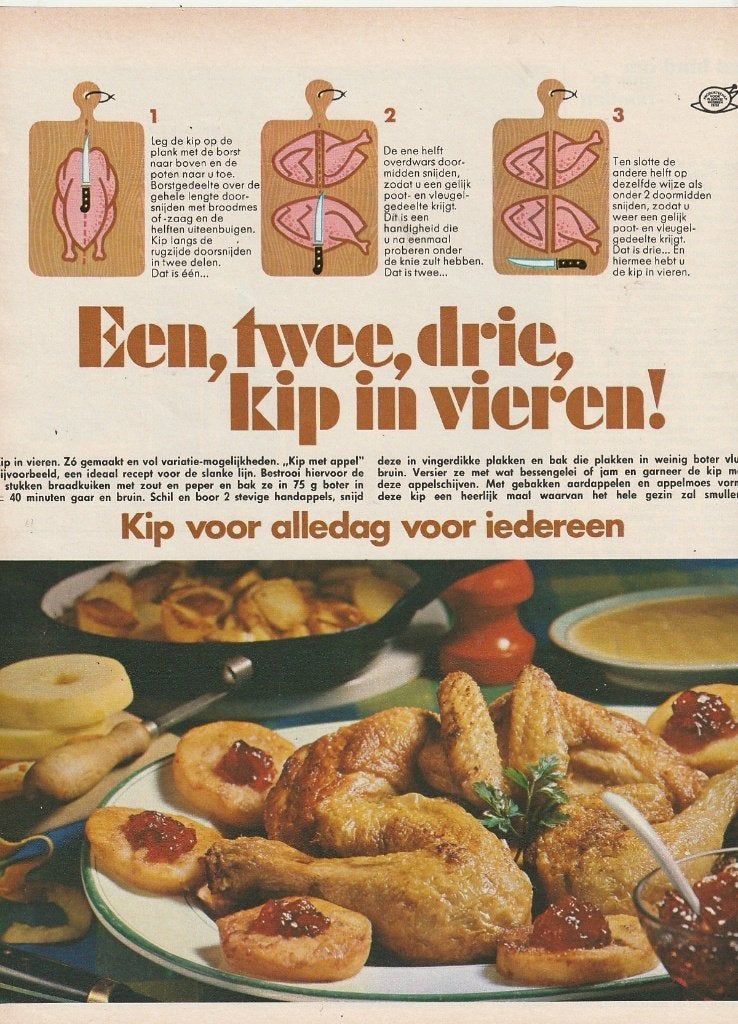 Retro reclame 1968 Kip 1, 2, 3 in vieren voor alledag, Verzamelen, Verzenden, Overige typen