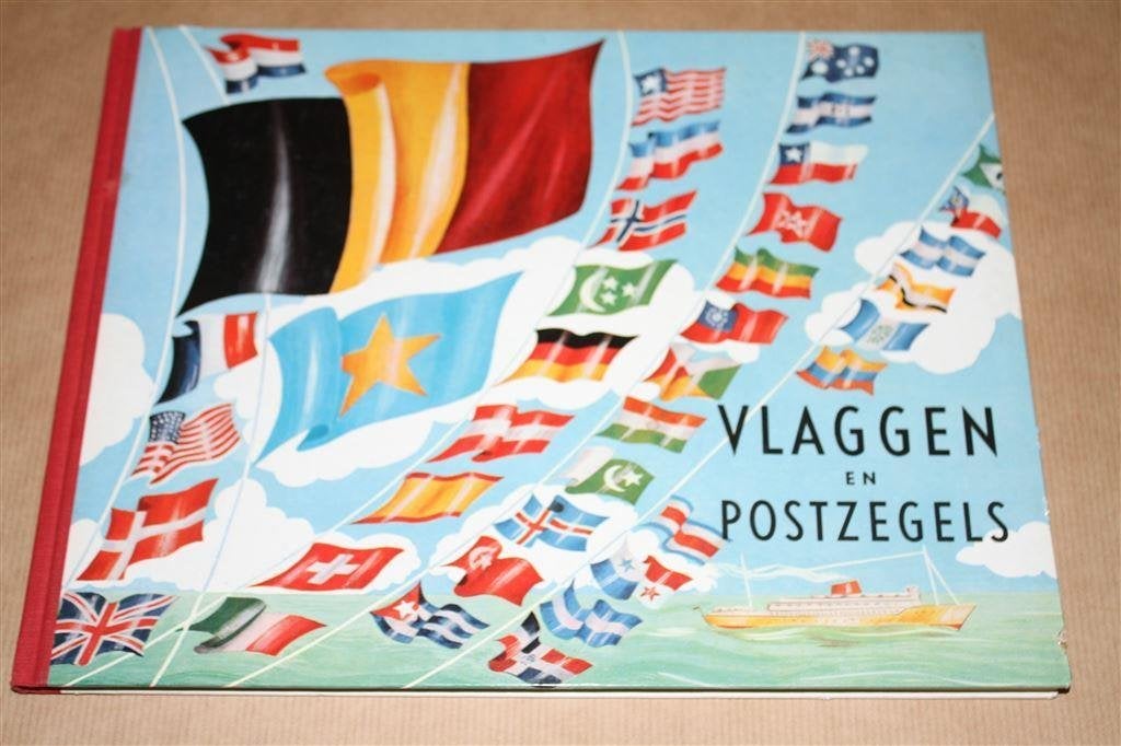 Vlaggen en postzegels. Compleet plaatjesalbum. 1955., Boeken, Ophalen of Verzenden, Gelezen