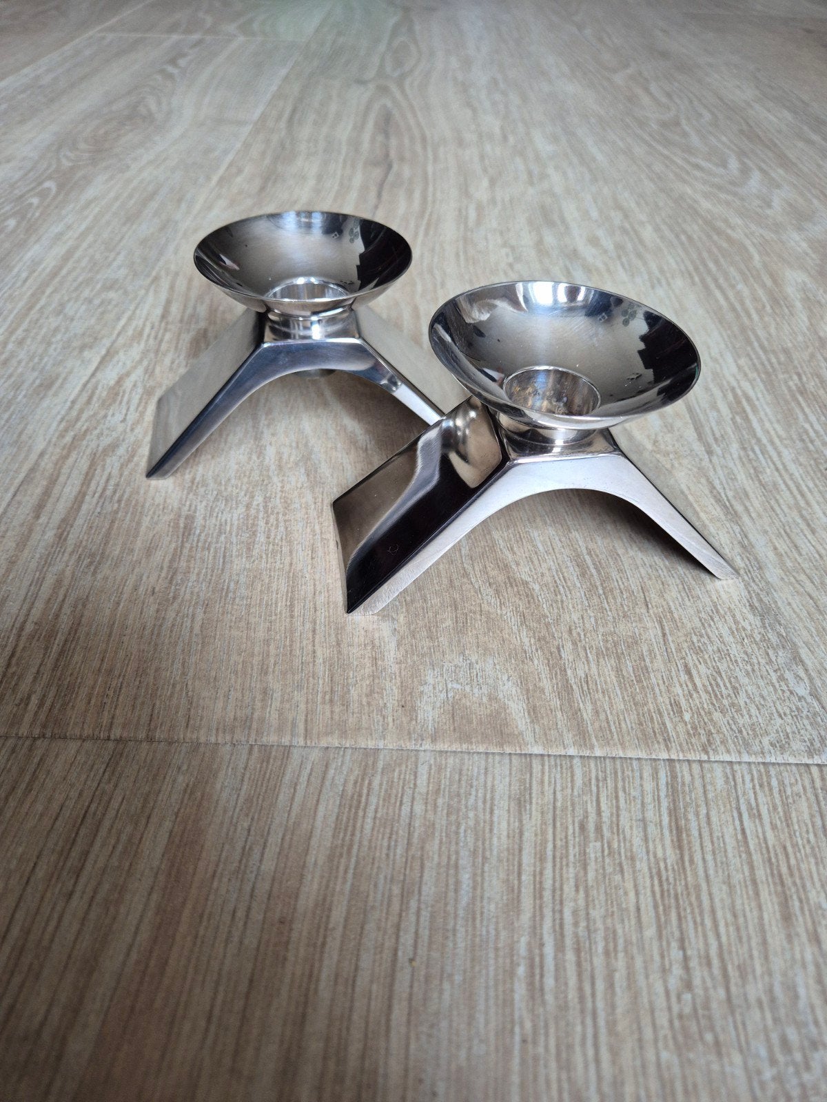 Set van 2 modernistische kandelaars, mogelijk WMF Ikora, Ophalen of Verzenden
