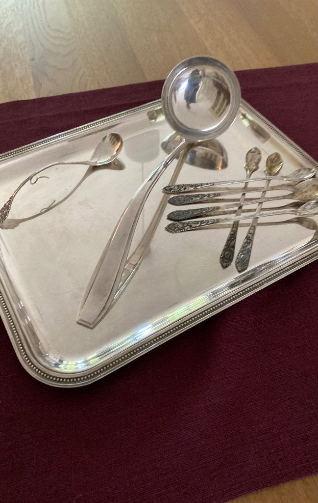 Christofle Verzilverd Dienblad met Bestekset, Ophalen, Zilver